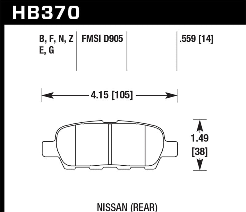 Hawk 03-07 350z / G35 / G35X w/o Brembo Performance Ceramic Street Rear Brake Pads (HB370Z.559)