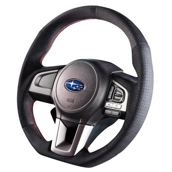 Damd Red Stitch D-Shape Suede Steering Wheel - Legacy/ Outback, Forester, Crosstrek 2015+