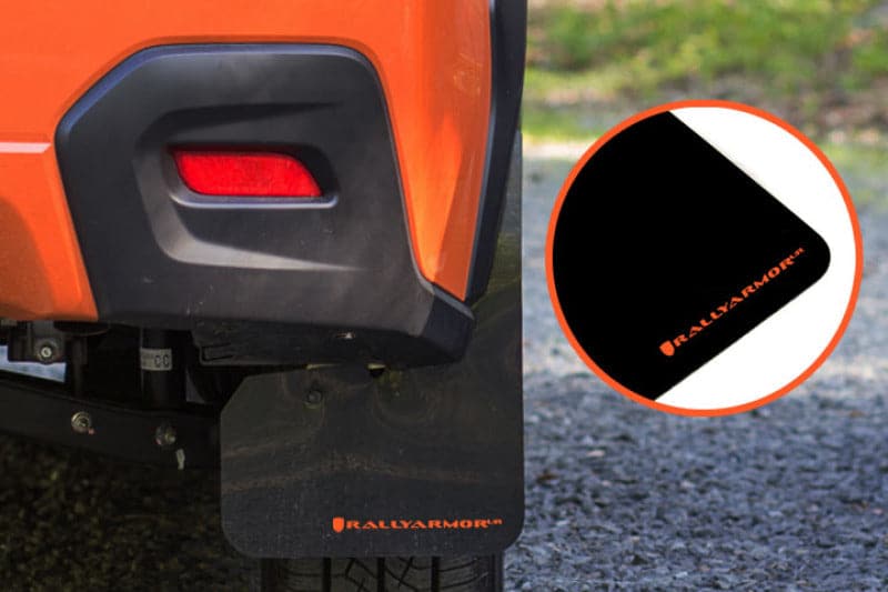 Rally Armor 13+ Subaru XV Crosstrek Black Mud Flap w/ Orange Logo