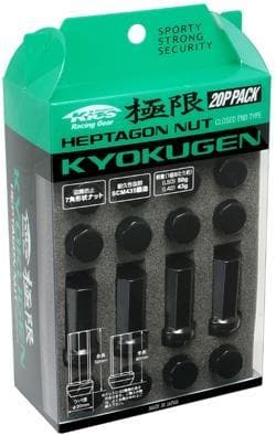 Kyokugen 42mm Heptagon Black LugNuts 20pc 12x1.5