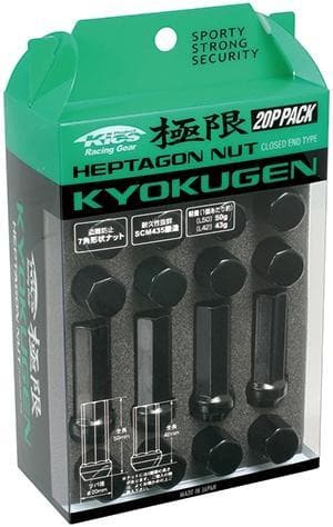 Kyokugen 50mm Heptagon Black LugNuts 12x1.25